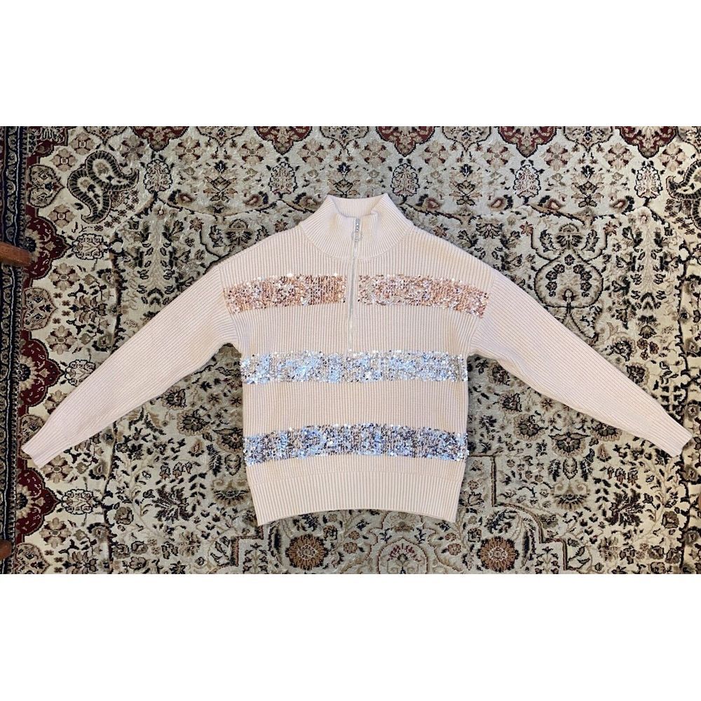 Women's‎ Nine West Quarter Zip Sequin Stripe Pullover Sweater. Sz Small